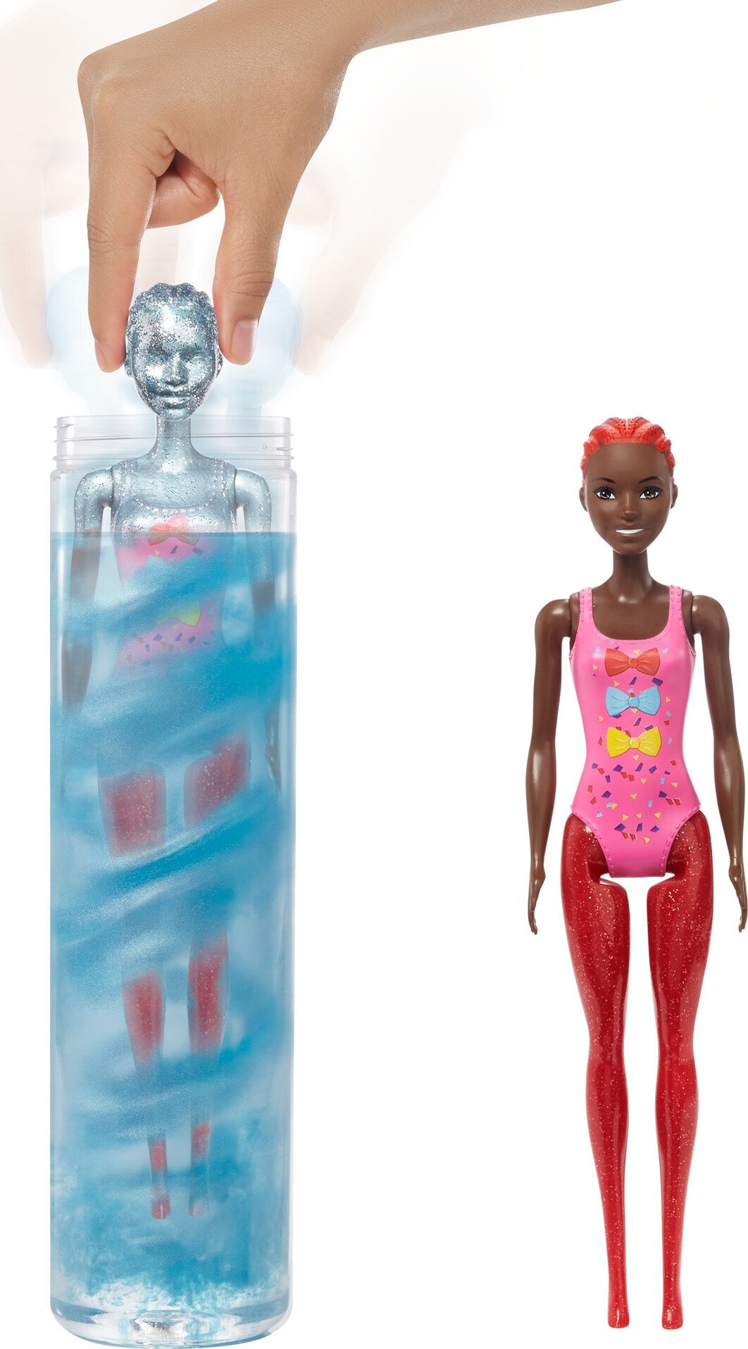 Barbie Color Reveal Glitter! Hair Swaps Doll, Glittery Blue with 25 Surprises, 10 Plug-In Hair Pieces
