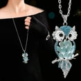 thumbnail image 3 of Eosunjian Owl Necklace Sweater Chain Faux Opal Rhinestone Decor Hollow Out Alloy Clothes Jewelry Dating Prom Party Garment Decoration Necklace Blue, 3 of 13