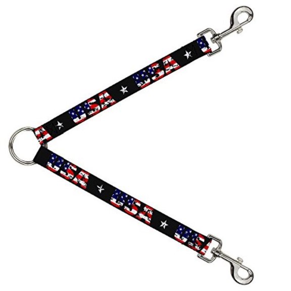 Buckle Down Dog Leash Splitter USA Star Black US Flags 1 Foot Long 1 Inch Wide
