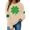 thumbnail image 2 of Moxiu St Patricks Day Sweatshirts Women Green Irish Clover Long Sleeve Sweatshirt Crewneck Shamrock Printed Pullover Tops 2025 Beige,M, 2 of 5