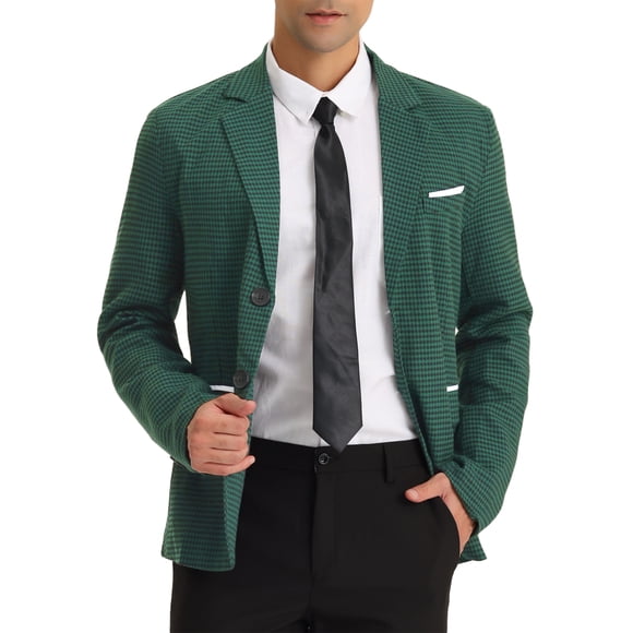 INSPIRE CHIC Men's Plaid Pattern Blazer Slim Fit Casual Sports Coat S Dark Green