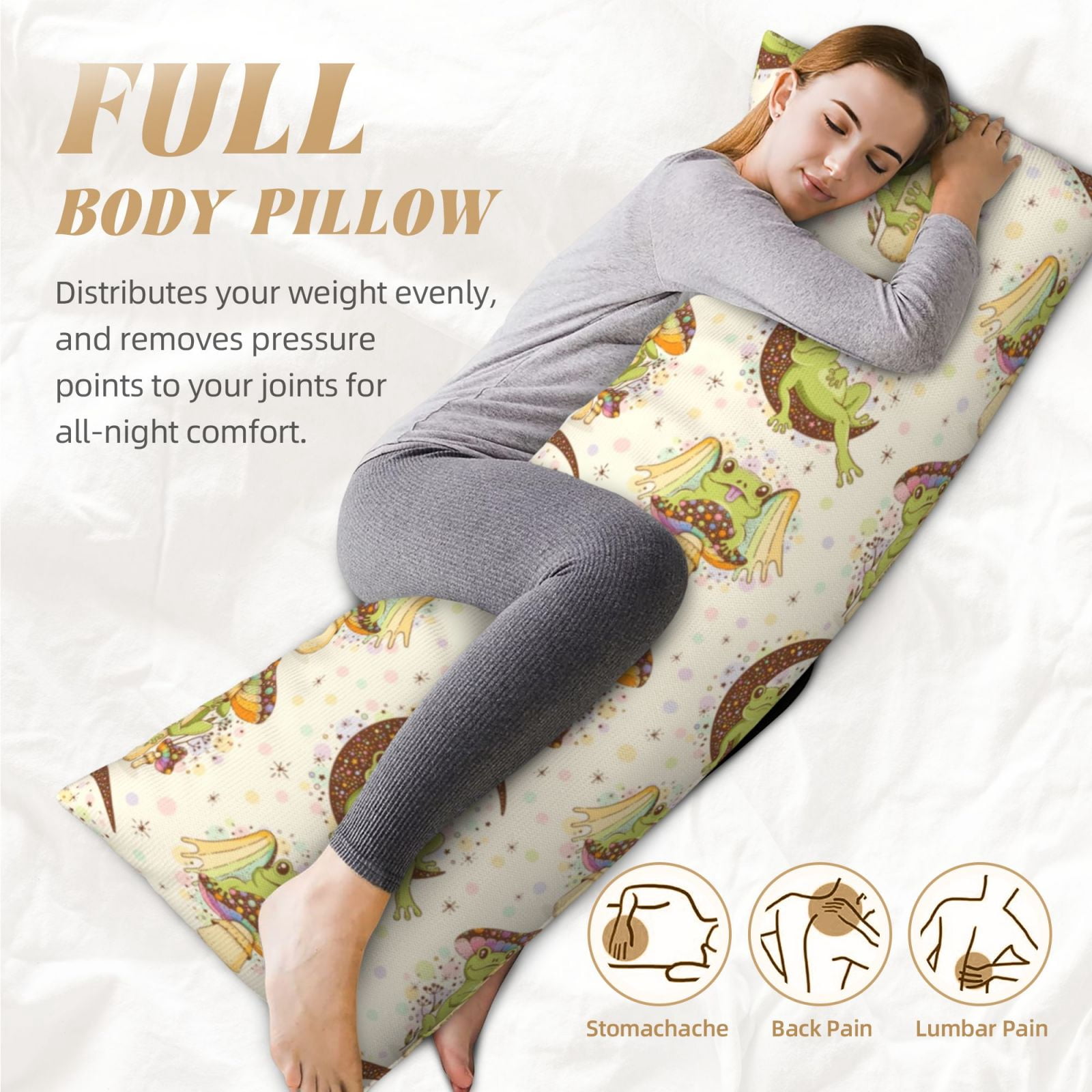 Naloa Frogs Super Soft 20x60 Body Pillow Case,Long Side Hidden Zipper（PILLOWS ARE NOT INCLUDED）