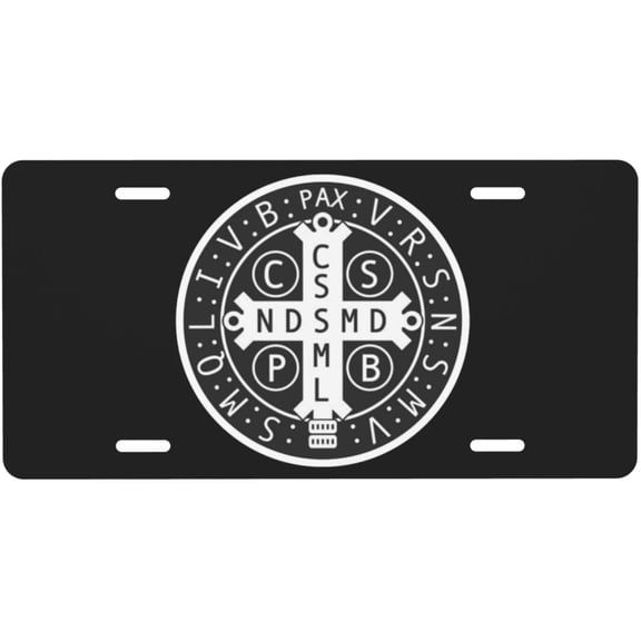 Decorative License Plate - Saint Benedict Medal Design, Auto Plate Cover, 6 x 12 Inch