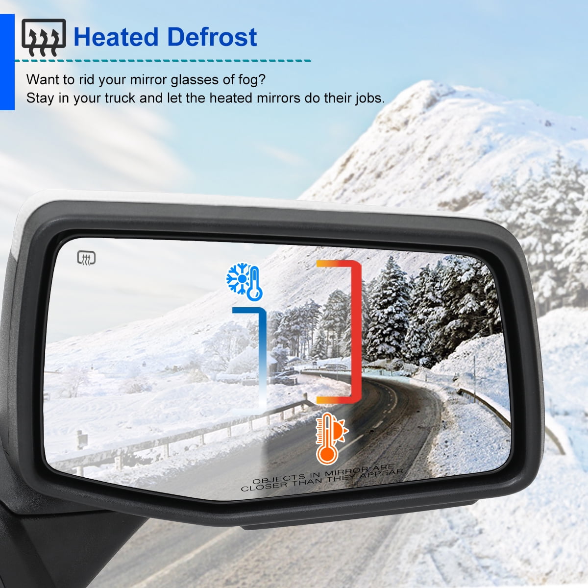 Spec-D Tuning Right Passenger Side Chrome Power Fold Power Heated Side Mirror w/ Blind Spot + Temp Sensor Compatible with 2019-2026 GMC Sierra 1500
