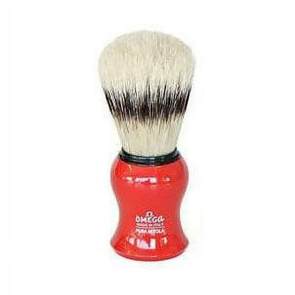 Omega Red Curved Boar Hair Shaving Brush with Stand