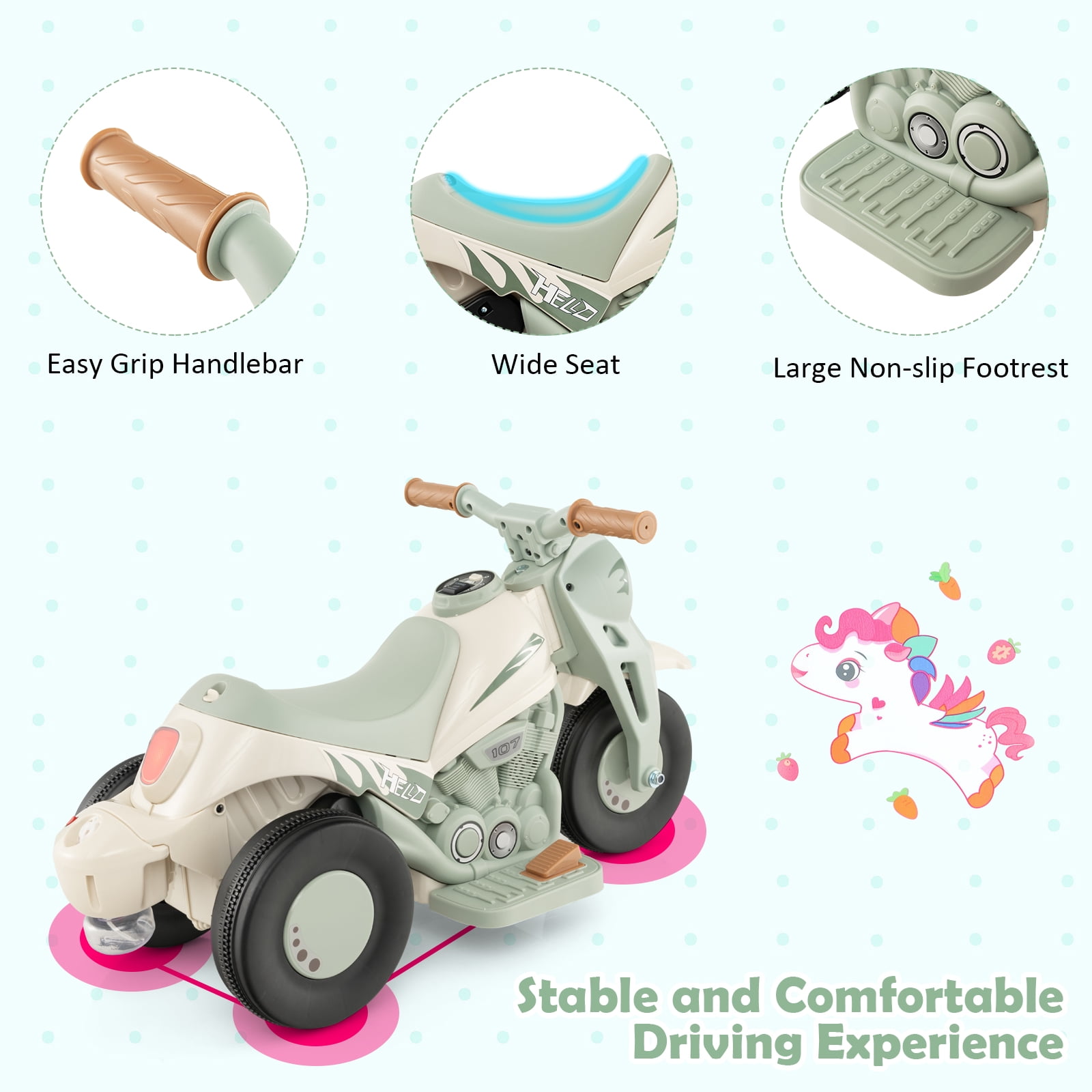 Costway 6V Kids Bubble Car Electric Ride on Motorcycle with Music Button & LED Headlight Beige