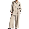 thumbnail image 2 of Baqcunre Cotton Linen Outfits Dressy Business Work Suits Streetwear Button Down Tops and Pants Suit,Size L,Two Piece Sets for Women,Outfits for Women,Lounge Sets for Women,Womens Pajama Sets,,Beige, 2 of 5
