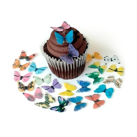 24 Assorted Rainbow Color Wafer Paper Butterflies Small 1 Inch for Decorating Desserts Cupcakes Wedding Cakes