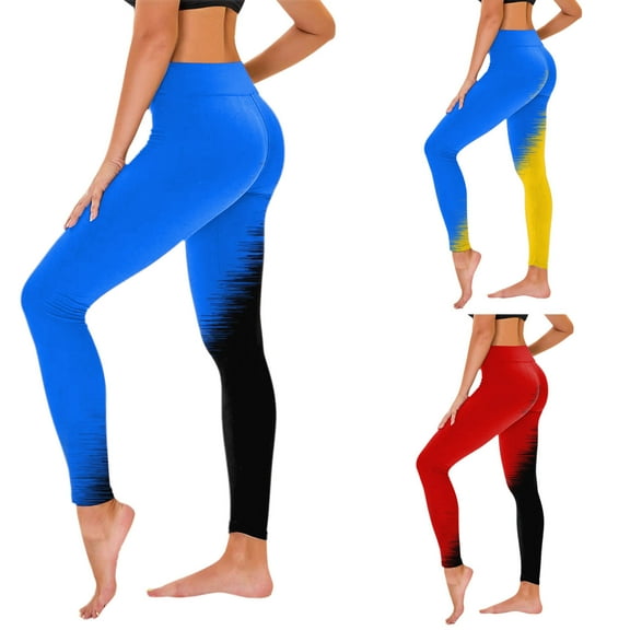 safuny Women's Yoga Legging Pants Fall Relaxed Gradient Color Block High Waist Trousers Running Sports Stretch Trendy Girls Black M