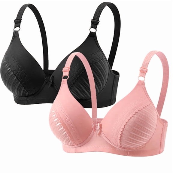 Ohufall 2PC Bras for Women Fashion Sports Stretchy Soft Bra Adjustable Straps Push Up Bralette,80BC-95BC