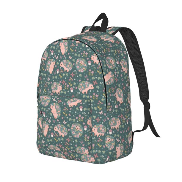 Easygdp Hedgehogs and Flowers Mochila de Lona Resistente para Laptop, Compatible con Laptops de 15 a 17 pulgadas, Ideal para Escuela, Trabajo y Viajes-Medium