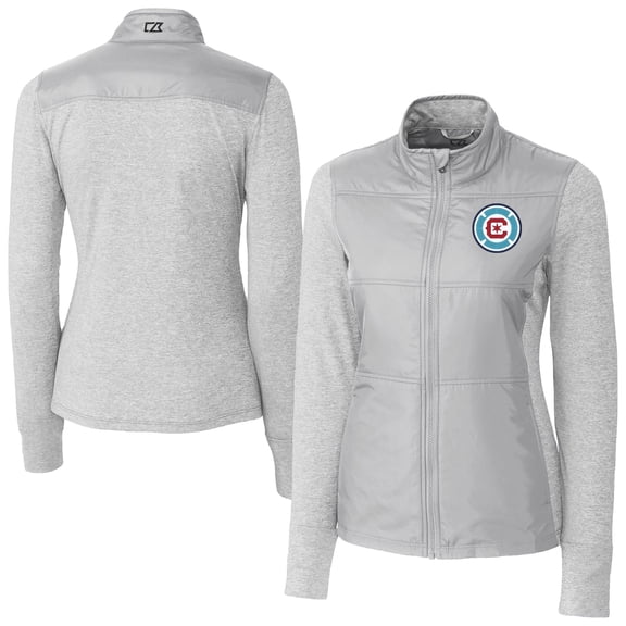 Women's-Cutter & Buck  Gray Chicago Fire Stealth Hybrid Quilted Full-Zip Windbreaker Jacket