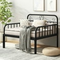 thumbnail image 2 of YYAo Bed Frame,Bedroom Bed Frame,Extendable Metal Daybed to Twin Size Bed with Guardrails and Armrests-Black, 2 of 11