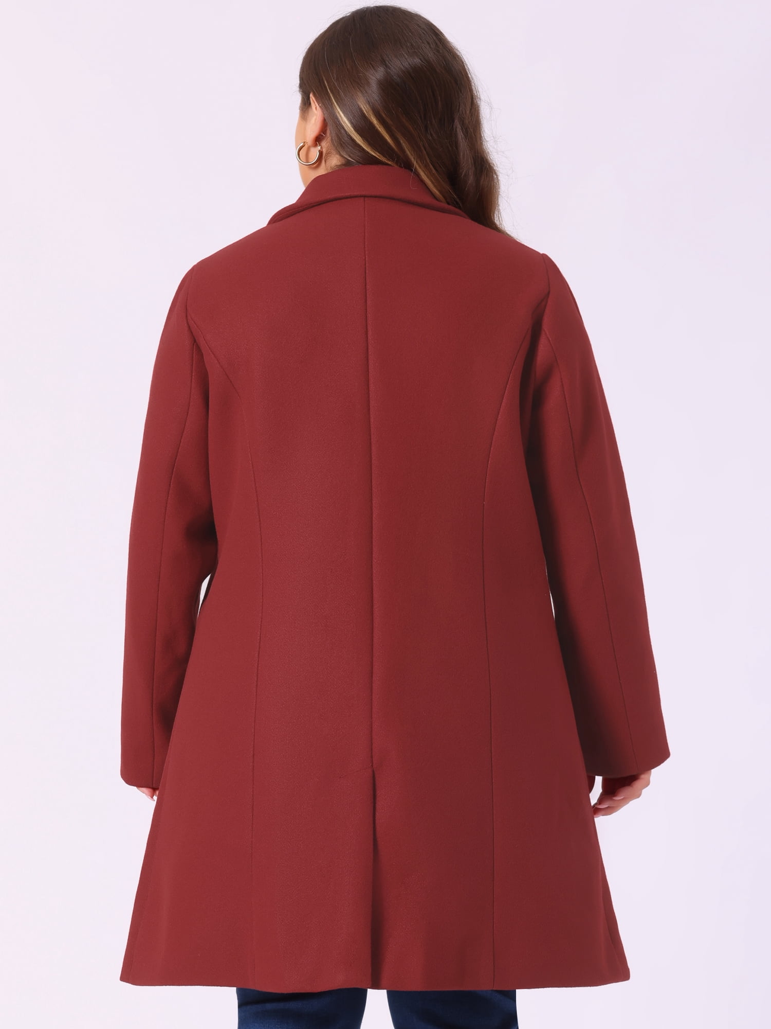DARING DIVA Women's Plus Size Notched Lapel Single Breasted Trench Coat 4X Dark Red