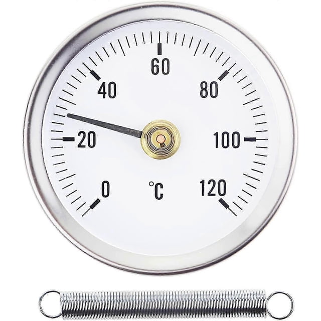 Thermometer 0-120 With Spring,with Clip For Mounting On Pipe,bimetallic Surface In Stainless Steel-63mm