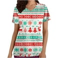 thumbnail image 3 of Clearance Horkkom Christmas Scrub Tops Women Christmas Tree Printed Nurse Scrubs V Neck Short Sleeve Uniform T-shirt with Pockets, 3 of 4