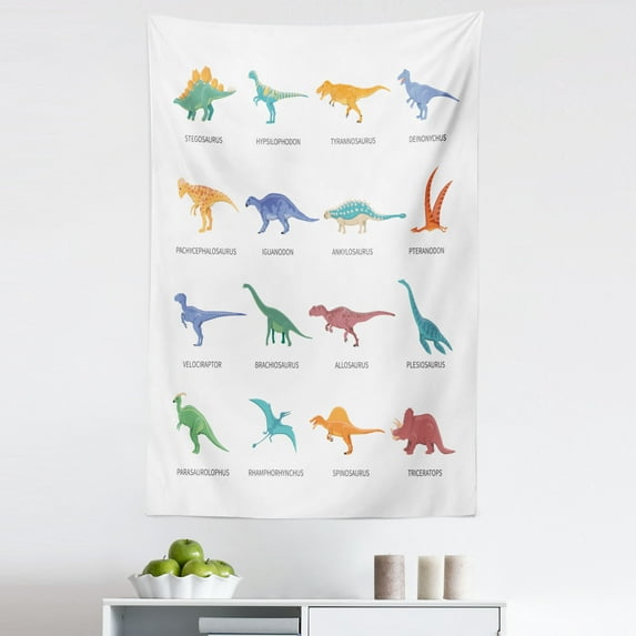 Tyrannosaurus Tapestry, Different Type of Dinosaurs Fossil Characters Paleontology Jurassic, Fabric Wall Hanging Decor for Bedroom Living Room Dorm, 5 Sizes, Multicolor, by Ambesonne