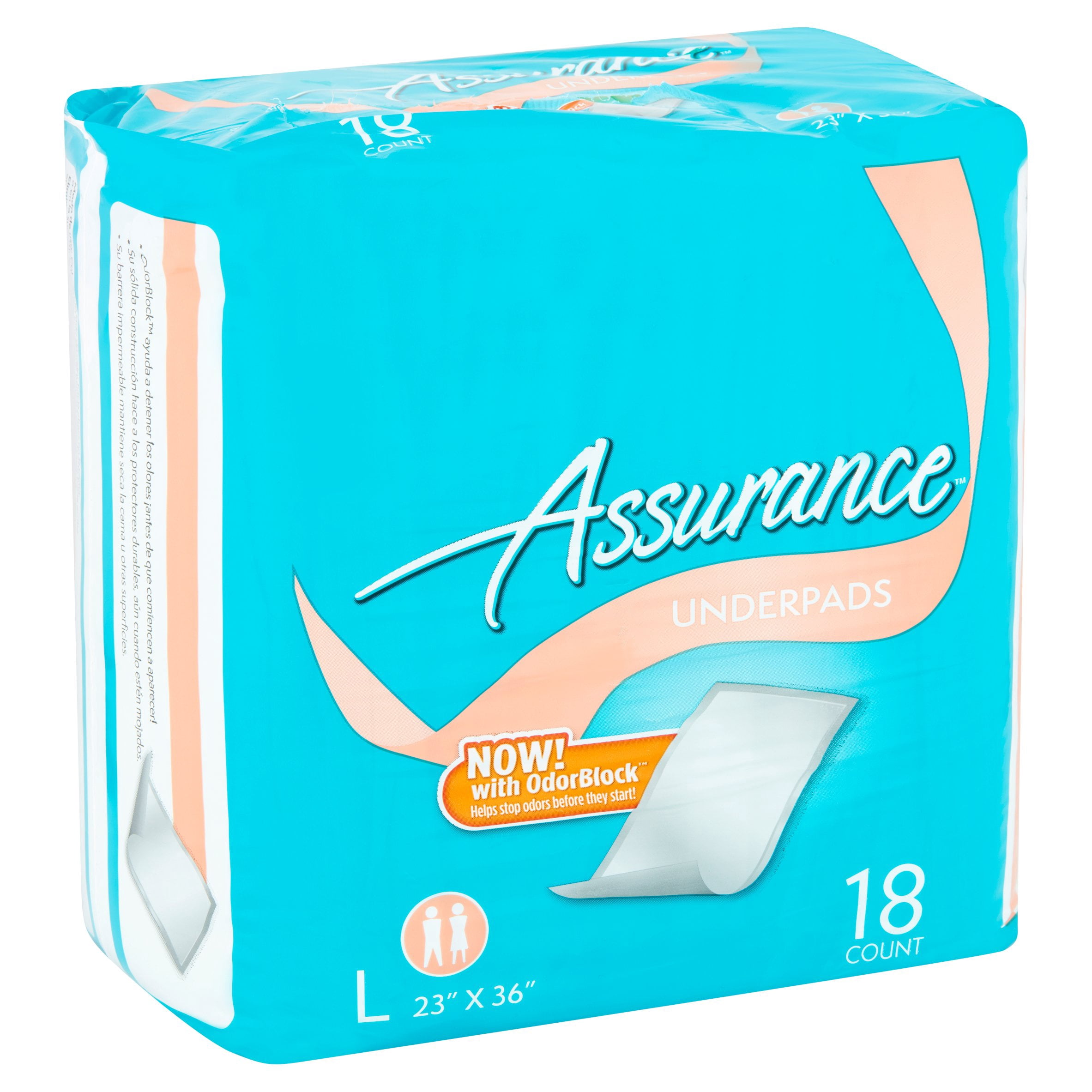 Assurance OdorBlock Incontinence Pads Unisex, L, 18 Ct