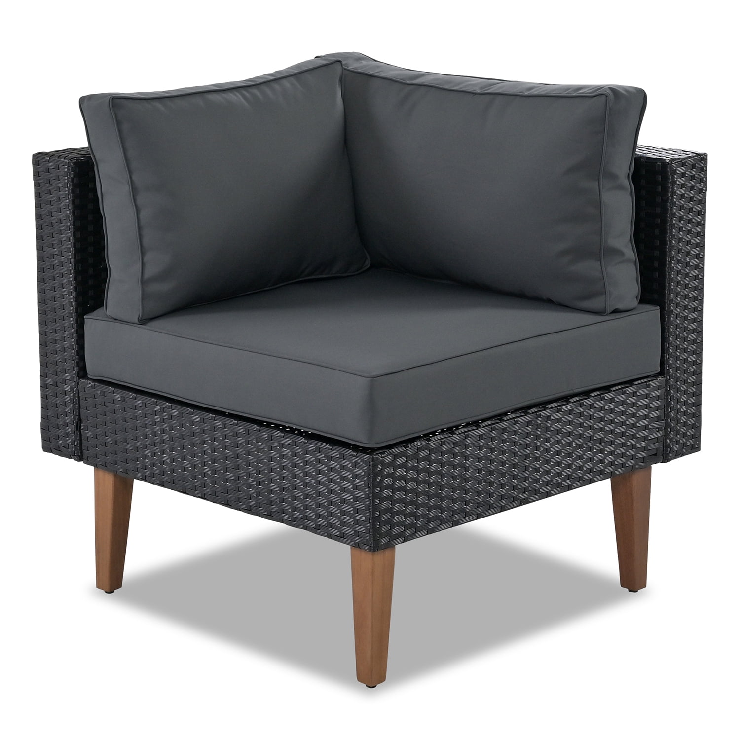 Kadyn 4-pieces Outdoor Wicker Sofa Set, Wicker Patio Furniture with Colorful Pillows, Modern L-shape sofa set for Garden, Black+ Gray Kadyn 4-pieces Outdoor Wicker Sofa Set, Wicker Patio Furniture with Colorful Pillows, Modern L-shape sofa set for Garden, Black+ Gray
