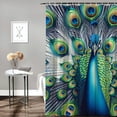 thumbnail image 2 of Awypu Vintage Blue Elegant Colorful Peacock Waterproof Shower Curtain Set White, 2 of 7