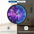thumbnail image 5 of Voice Activated Clock with Glow Light 12 Inch Large Silent Wall Clock Battery Operated for Home Decor Purple City Skyline, 5 of 8