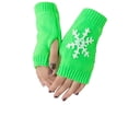 thumbnail image 4 of 1 Paire de Gants Tricotés Demi-Doigt Confortables Hiver Délicats Simples avec Motif Flocon de Neige Vert Fluorescent, 4 of 6