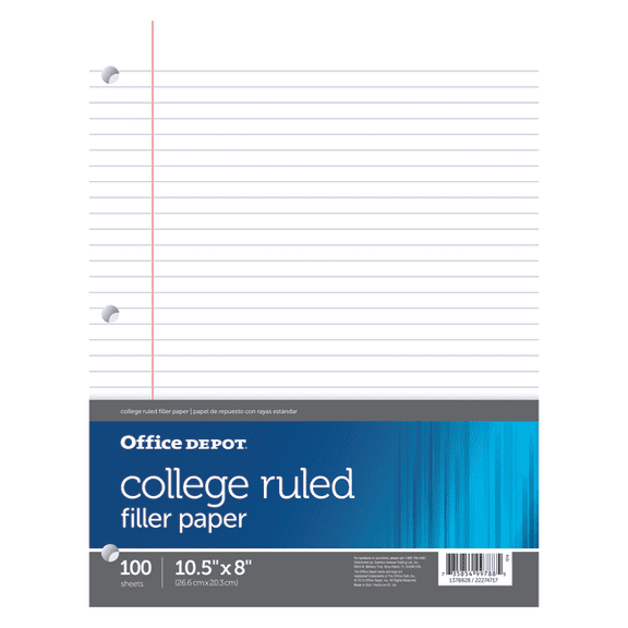 Office Depot® Brand Filler Paper, College Ruled, 92 Brightness, 16 Lb, Pack Of 100 Sheets