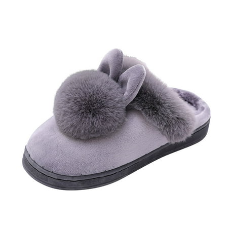 

CaComMARK PI Clearance Women s Slippers Winter Home Furry Rabbit Ears Indoor Soft Comfort Footwear
