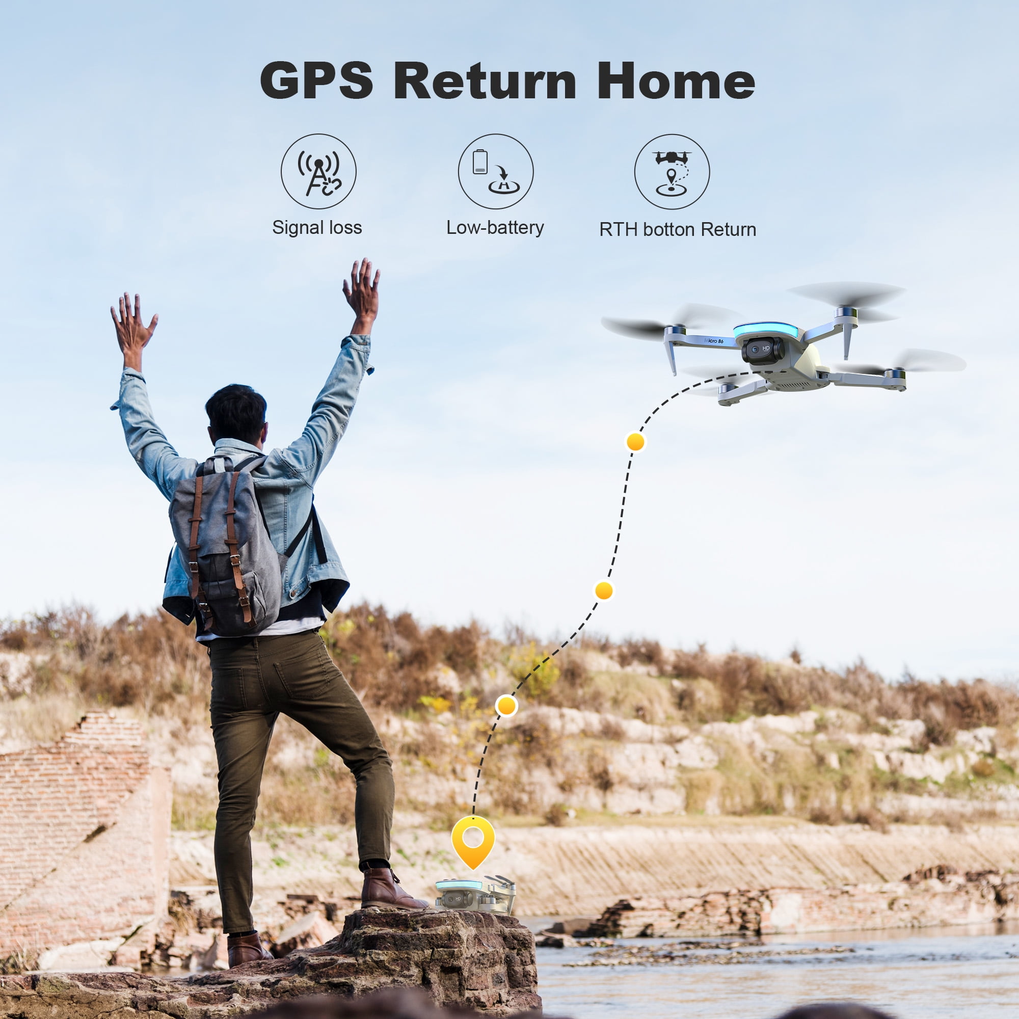 WeFone B6 GPS Drone with Camera for Adults 4K, Smart Return, 5G Transmission, 2 Batteries, Gray