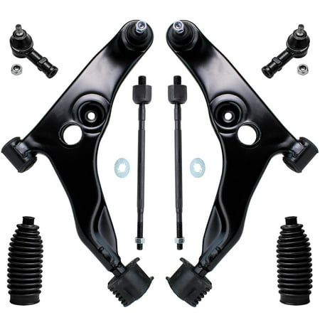 Detroit Axle - Front 8pc Suspension Kit for 1997-2002 Mitsubishi Mirage, 2 Lower Control Arms w/Ball Joints 4 Tie Rods 2 Boot 1998 1999 2000 2001 Replacement