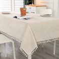 thumbnail image 1 of Paño de siesta rectangular beige resistente a las manchas, lavable, de algodón y lino, borla, 1 of 5