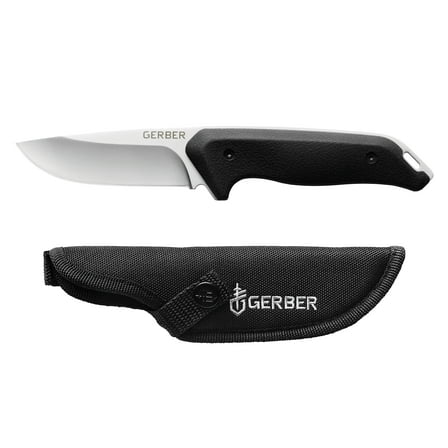 Gerber Moment Fixed Blade Knife, Full Tang, Stainless Steel. Black with Sheath, 1 Count