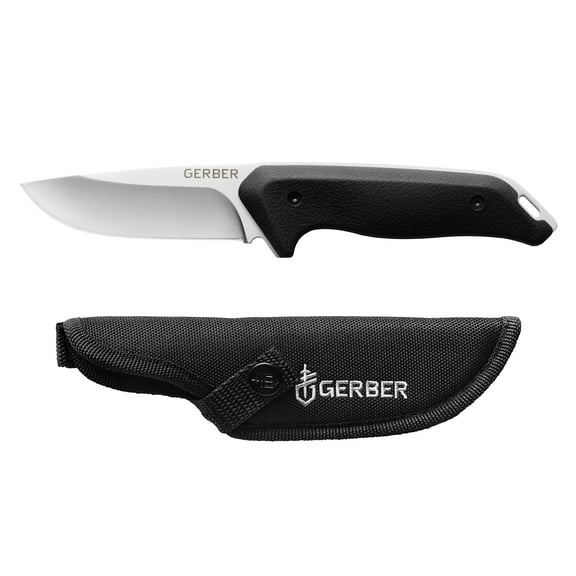 Gerber Moment Fixed Blade Knife, Full Tang, Stainless Steel. Black with Sheath, 1 Count