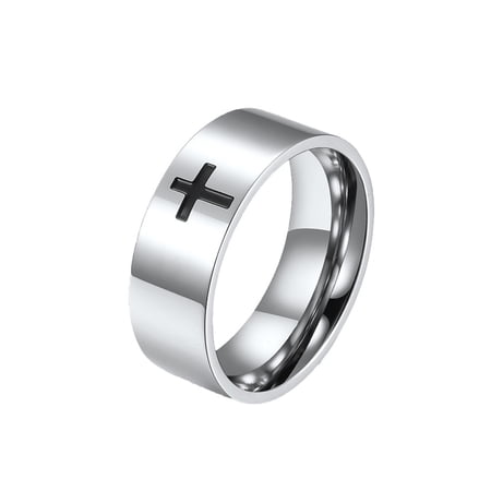 HIRPLIS Cross Band Rings for Women Men Stainless Steel Christian Religious Prayer Faith Simple Couple Statement Personalized Gift Jewelry Silver Plated 8MM 9