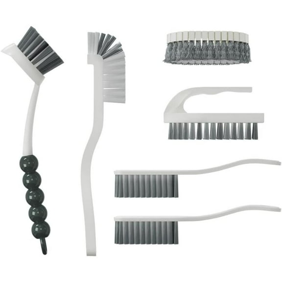 1 set of 6 Cleaning Scrub Brush Set for Kitchen and Bathroom Household Use with Various Brushes for Cleaning Dishes Tiles Corners and Floors Multifunctional Gap Cleaning Brush Hand Pot Grey