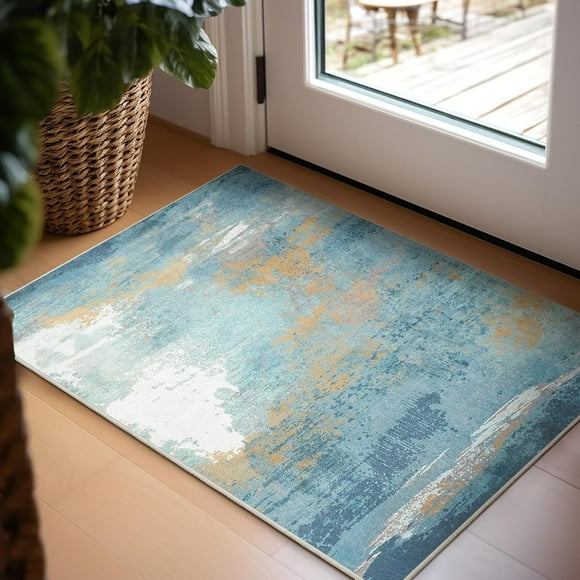 Area Vintage Boho Rugs for Living Room, Machine Washable Area Rugs with Non-Slip Backing, Indoor Rug Vintage Bohemian Area Rug Home Decor, Room Decor, 2 x 3 ft, Blue, 1 Pack