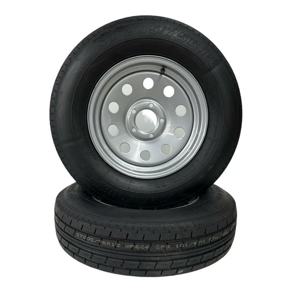 2-Pack Trailer Tire on Rim ST205/75R15 TrailQuest LRC Radial 6 Ply 5 Lug Silver Modular Wheel 5X5" Bolt Pattern