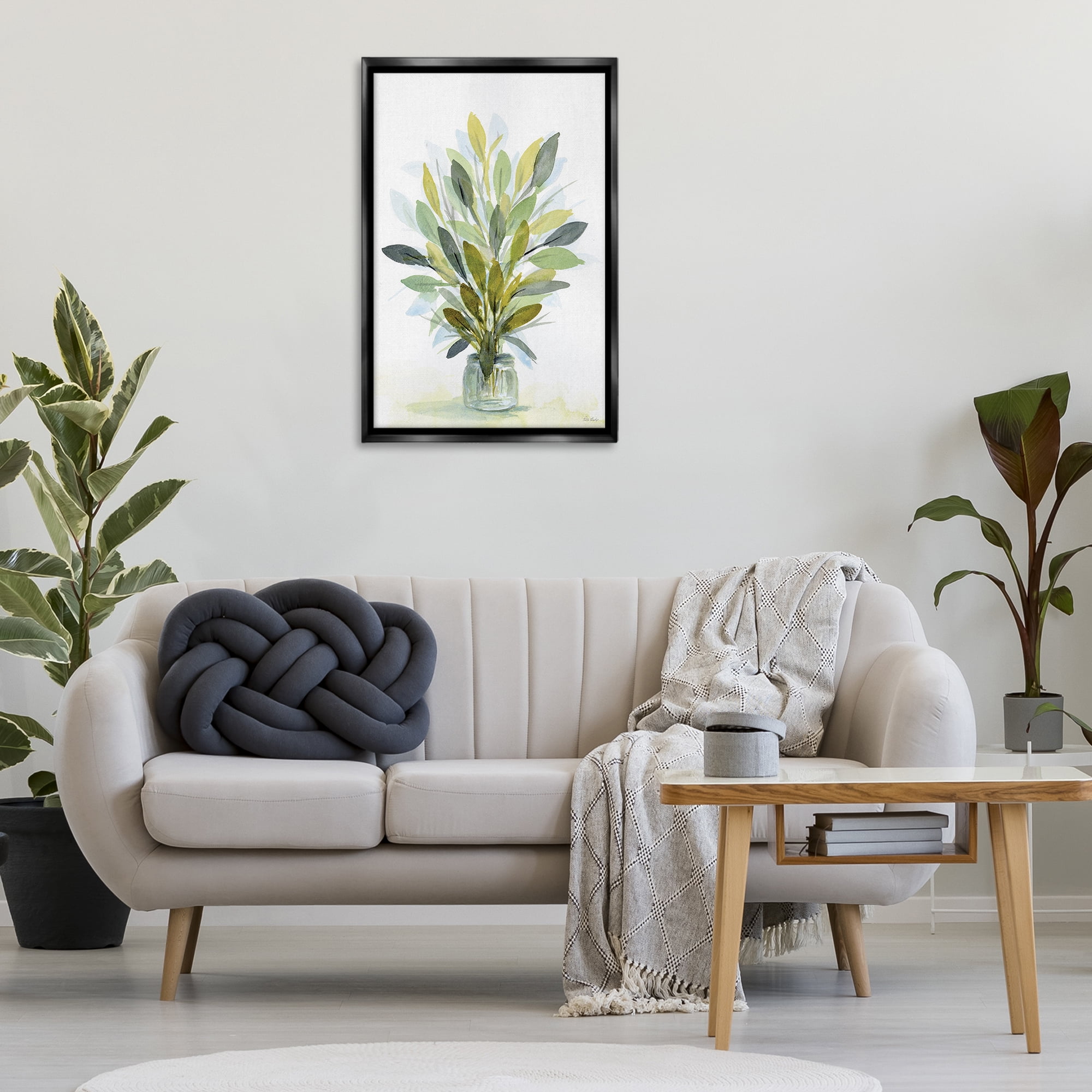Stupell Industries Layered Leaves in Jar Botanical & Floral Painting Black Floater Framed Art Print Wall Art, 21 x 31