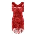thumbnail image 6 of RUNQHUI Womens V Neck Sleeveless Sparkling Sequin Fringe Ballroom Latin Dance Dress Party Dress Red L, 6 of 7