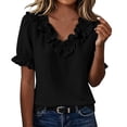 thumbnail image 6 of cocolona Summer Puff Sleeve Tops for Women Ruffle V Neck Loose Shirts Dressy Casual Solid Color Blouses, 6 of 7