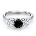 thumbnail image 3 of Gem Stone King 925 Sterling Silver Black Diamond and White Moissanite Engagement Ring for Women | 2.05 Cttw | Round 6MM | Gemstone April Birthstone | Size 5, 3 of 7