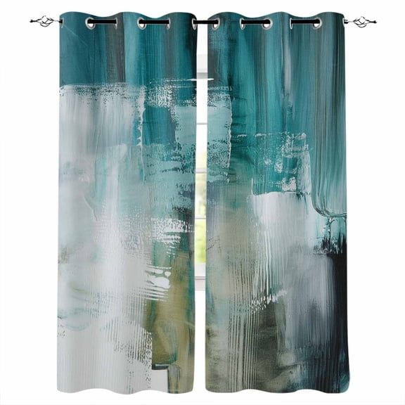 Fsddascl Teal Turquoise Blackout Curtains for Bedroom/Living Room, Thermal Insulated Kitchen Curtains, Modern Abstract Minimalism Ombre Art Grommet Darkening Window Treatment Drapes 52"x72"x2