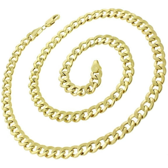 14K Yellow Gold 6.5mm Hollow Cuban Chain, FREE Microfiber Cloth, Curb Link Mens Womens Necklace, Giorgio Bergamo