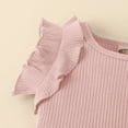 thumbnail image 7 of TOWED22 Baby Girl Summer Clothes Newborn Going Home Outfit Ruffle Ribbed Romper Tops Floral Shorts Set + Headband Pink,12-18 M, 7 of 7