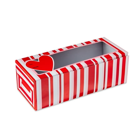 Valentine's Day Red, Pink and White Stripe Paper Treat Boxes, 9 in x 3.25 in x 2.5 in, 3 Count, Way To Celebrate