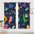 thumbnail image 2 of Space Dinosaur Curtains 42Wx63H Inch Rod Pocket Kids Cartoon Dino Cute Funny Planet Star Safari Animal Boys Art Printed Colorful Living Room Bedroom Window Drapes Treatment Fabric 2 Panels, 2 of 4