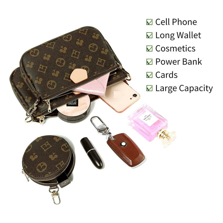 Skearow Classic Checkered Crossbody Bag, 3-In-1 Set Satchel Shoulder Bag,PU  Vegan Leather Wallet Coin Purse Handbag 