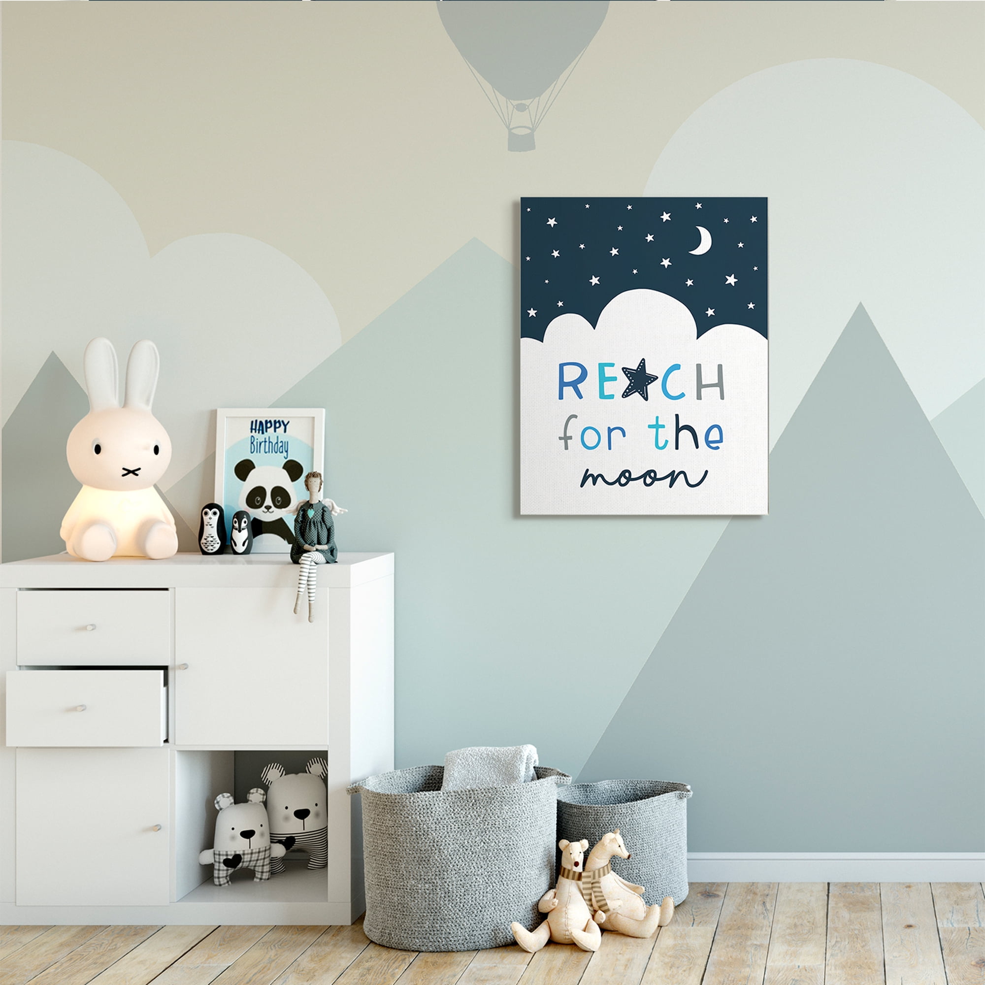 Stupell Industries Reach for Moon Phrase Night Sky Clouds,30 x 40,Designed by Elizabeth Tyndall