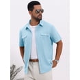 thumbnail image 4 of DARING DIVA Men's Linen Chest Pockets Short Sleeves Button Down  Shirt XL Sky Blue, 4 of 7