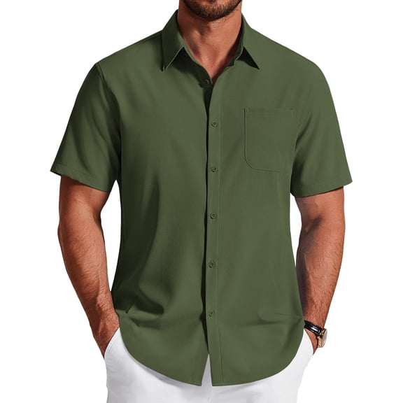 COOFANDY Men' Button Up Shirt Short Sleeve Dress Shirt Wrinkle Free Stretch Casual Business Shirt